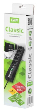 Listwa antyprzepięciowa Ever Classic 3,0m (5 x UTE; 10 A; kolor czarny) (T/LZ09-CLA030/0000) Ever