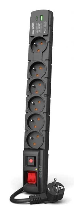 Listwa przeciwprzepięciowa Acar S6 USB A+C (szybka ładowarka) 1,5m ; czarny Acar