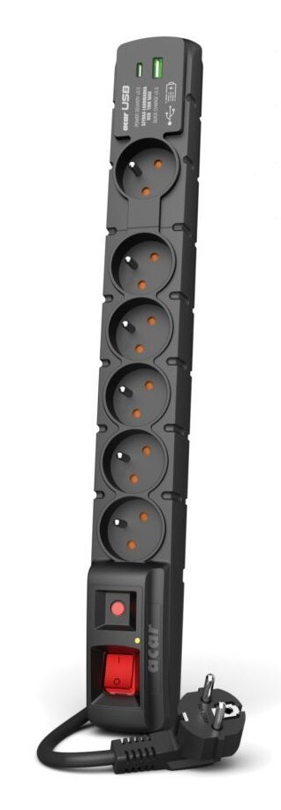 Listwa przeciwprzepięciowa Acar S6 USB A+C (szybka ładowarka) 3m ; czarny Acar Listwa przeciwprzepięciowa Acar S6 USB A+C (szybka ładowarka) 3m ; czarny Acar