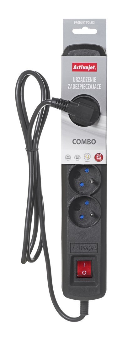 Listwa przeciwprzepięciowa Activejet 5gn/1,5m/cz (10A; 2300W) 1,5m; kolor czarny Activejet Listwa przeciwprzepięciowa Activejet 5gn/1,5m/cz (10A; 2300W) 1,5m; kolor czarny Activejet