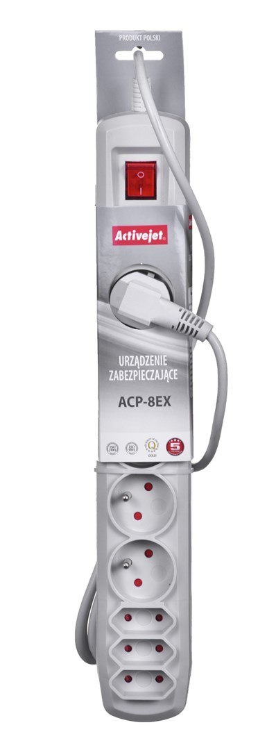 Listwa przeciwprzepięciowa Activejet APN-8g/5m-GR (3 x Typ C, 5 x UTE; 10 A; 5m; kolor szary) Activejet Listwa przeciwprzepięciowa Activejet APN-8g/5m-GR (3 x Typ C, 5 x UTE; 10 A; 5m; kolor szary) Activejet