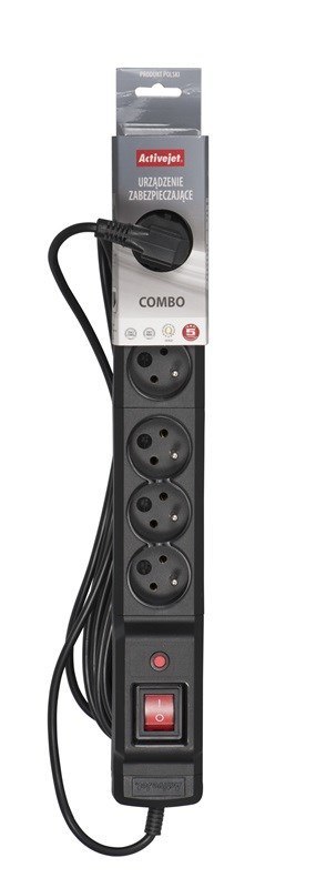 Listwa przeciwprzepięciowa Activejet COMBO 6gn/1,5m/cz (10A; 2300W) 1,5m; kolor czarny Activejet Listwa przeciwprzepięciowa Activejet COMBO 6gn/1,5m/cz (10A; 2300W) 1,5m; kolor czarny Activejet