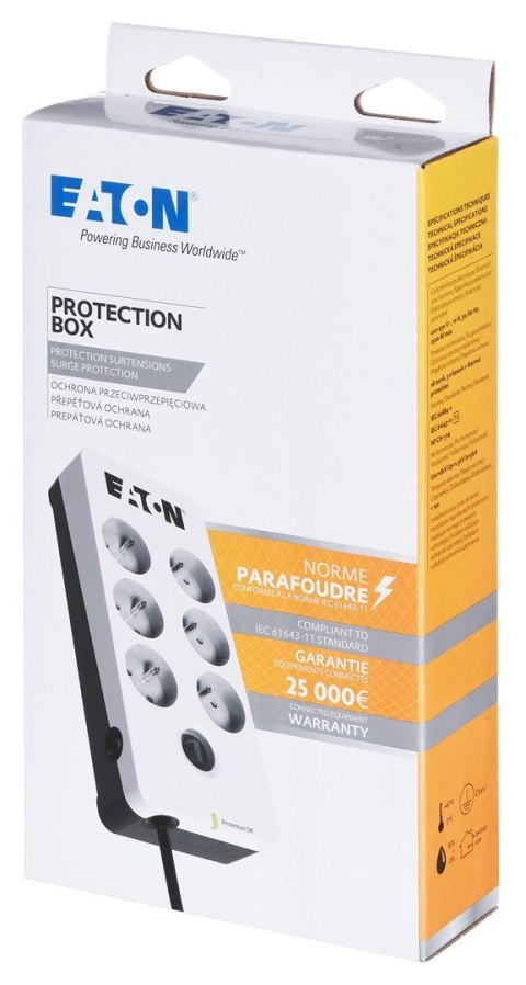 Listwa przeciwprzepięciowa EATON PB6F (6 x UTE; 10 A; kolor biały) EATON Listwa przeciwprzepięciowa EATON PB6F (6 x UTE; 10 A; kolor biały) EATON