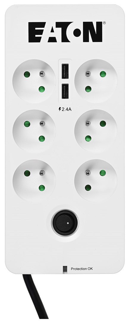 Listwa przeciwprzepięciowa EATON PB6UF (6 x UTE; 10 A; kolor biały) EATON Listwa przeciwprzepięciowa EATON PB6UF (6 x UTE; 10 A; kolor biały) EATON