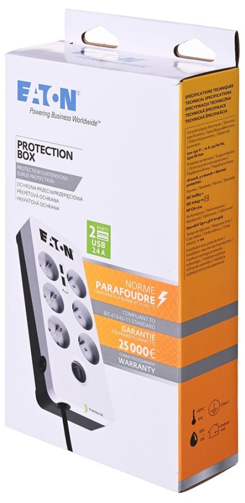 Listwa przeciwprzepięciowa EATON PB6UF (6 x UTE; 10 A; kolor biały) EATON Listwa przeciwprzepięciowa EATON PB6UF (6 x UTE; 10 A; kolor biały) EATON