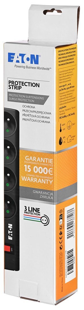 Listwa przeciwprzepięciowa EATON PS4F (4 x UTE; 10 A; kolor czarny) EATON Listwa przeciwprzepięciowa EATON PS4F (4 x UTE; 10 A; kolor czarny) EATON