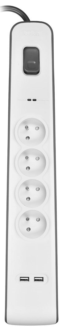Listwa zasilająca Belkin Power Surge 4-PORT + 2xUSB-A 2.4A 525J 2m Grey/White Belkin Listwa zasilająca Belkin Power Surge 4-PORT + 2xUSB-A 2.4A 525J 2m Grey/White Belkin