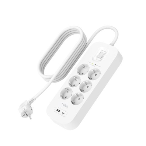 Listwa zasilająca Belkin Power Surge 6-PORT + 1xUSB-A +1xUSB-C 2.4A PD 650J 2m White Schuko Belkin Listwa zasilająca Belkin Power Surge 6-PORT + 1xUSB-A +1xUSB-C 2.4A PD 650J 2m White Schuko Belkin