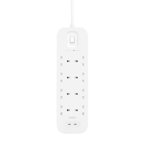 Listwa zasilająca Belkin Power Surge 8-PORT + 2xUSB-C 30W 900J 2m White Belkin Listwa zasilająca Belkin Power Surge 8-PORT + 2xUSB-C 30W 900J 2m White Belkin
