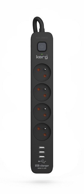 Listwa zasilająca KERG z wyłącznikiem-4 gniazda 3USB 16A 1,5m czarny KERG Listwa zasilająca KERG z wyłącznikiem-4 gniazda 3USB 16A 1,5m czarny KERG