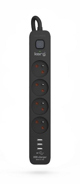 Listwa zasilająca KERG z wyłącznikiem-4 gniazda 3USB 16A 3m czarny KERG