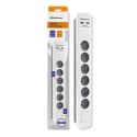 QOLTEC LISTWA ZASILAJĄCA ANTYPRZEPIĘCIOWA | 6 GNIAZD | 2 X USB | 1.8M | BIAŁO-SZARA Qoltec
