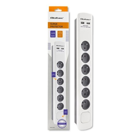 QOLTEC LISTWA ZASILAJĄCA ANTYPRZEPIĘCIOWA | 6 GNIAZD | 2 X USB | 1.8M | BIAŁO-SZARA Qoltec QOLTEC LISTWA ZASILAJĄCA ANTYPRZEPIĘCIOWA | 6 GNIAZD | 2 X USB | 1.8M | BIAŁO-SZARA Qoltec