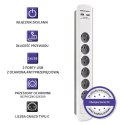 QOLTEC LISTWA ZASILAJĄCA ANTYPRZEPIĘCIOWA | 6 GNIAZD | 2 X USB | 1.8M | BIAŁO-SZARA Qoltec