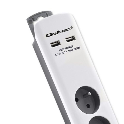 QOLTEC LISTWA ZASILAJĄCA ANTYPRZEPIĘCIOWA | 6 GNIAZD | 2 X USB | 1.8M | BIAŁO-SZARA Qoltec QOLTEC LISTWA ZASILAJĄCA ANTYPRZEPIĘCIOWA | 6 GNIAZD | 2 X USB | 1.8M | BIAŁO-SZARA Qoltec