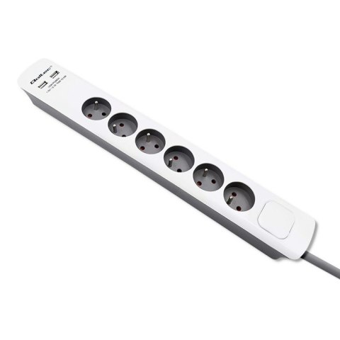 QOLTEC LISTWA ZASILAJĄCA ANTYPRZEPIĘCIOWA | 6 GNIAZD | 2 X USB | 1.8M | BIAŁO-SZARA Qoltec QOLTEC LISTWA ZASILAJĄCA ANTYPRZEPIĘCIOWA | 6 GNIAZD | 2 X USB | 1.8M | BIAŁO-SZARA Qoltec