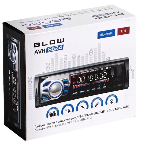 Radioodtwarzacz BLOW AVH-8624 AVH-8624 (Bluetooth, USB + AUX + karty SD) BLOW Radioodtwarzacz BLOW AVH-8624 AVH-8624 (Bluetooth, USB + AUX + karty SD) BLOW