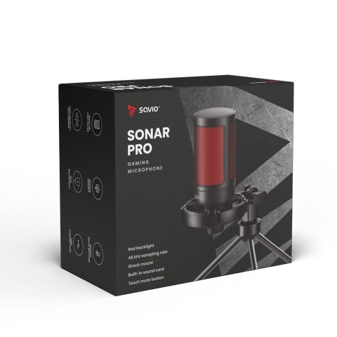 SAVIO MIKROFON GAMINGOWY NA TRÓJNOGU Z PODŚWIETLENIEM SONAR PRO 01, USB, KOSZYK ANTYWSTRZĄSOWY SAVIO SAVIO MIKROFON GAMINGOWY NA TRÓJNOGU Z PODŚWIETLENIEM SONAR PRO 01, USB, KOSZYK ANTYWSTRZĄSOWY SAVIO