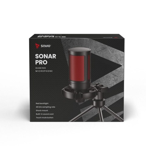 SAVIO MIKROFON GAMINGOWY NA TRÓJNOGU Z PODŚWIETLENIEM SONAR PRO 01, USB, KOSZYK ANTYWSTRZĄSOWY SAVIO SAVIO MIKROFON GAMINGOWY NA TRÓJNOGU Z PODŚWIETLENIEM SONAR PRO 01, USB, KOSZYK ANTYWSTRZĄSOWY SAVIO