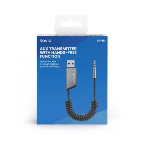 SAVIO TRANSMITER AUX, USB, BLUETOOTH 5.3, FUNKCJA ZESTAWU GŁOŚNOMÓWIĄCEGO, TR-16 SAVIO SAVIO TRANSMITER AUX, USB, BLUETOOTH 5.3, FUNKCJA ZESTAWU GŁOŚNOMÓWIĄCEGO, TR-16 SAVIO