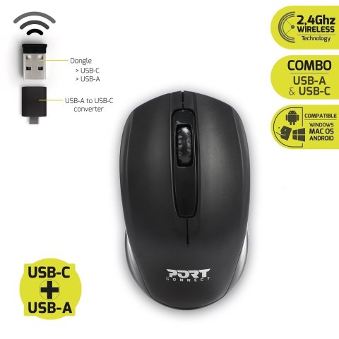 Zestaw torba + mysz PORT DESIGNS Premium Pack 501873 (Top Load; wireless; 1000 DPI; USB-C/USB-A; kolor czarny) PORT DESIGNS Zestaw torba + mysz PORT DESIGNS Premium Pack 501873 (Top Load; wireless; 1000 DPI; USB-C/USB-A; kolor czarny) PORT DESIGNS