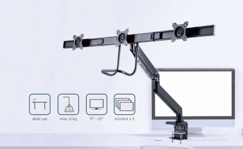 GEMBIRD BIURKOWE REGULOWANE RAMIĘ/UCHWYT NA 3 MONITORY 17-27, VESA 100X100MM, DO 6 KG GEMBIRD GEMBIRD BIURKOWE REGULOWANE RAMIĘ/UCHWYT NA 3 MONITORY 17-27, VESA 100X100MM, DO 6 KG GEMBIRD