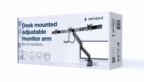 GEMBIRD BIURKOWE REGULOWANE RAMIĘ/UCHWYT NA 3 MONITORY 17-27, VESA 100X100MM, DO 6 KG GEMBIRD GEMBIRD BIURKOWE REGULOWANE RAMIĘ/UCHWYT NA 3 MONITORY 17-27, VESA 100X100MM, DO 6 KG GEMBIRD