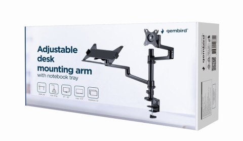 GEMBIRD BIURKOWE REGULOWANE RAMIĘ/UCHWYT NA MONITOR + PODSTAWKA NA NOTEBOOKA 17-32, VESA 100X100MM, DO 8 KG GEMBIRD GEMBIRD BIURKOWE REGULOWANE RAMIĘ/UCHWYT NA MONITOR + PODSTAWKA NA NOTEBOOKA 17-32, VESA 100X100MM, DO 8 KG GEMBIRD