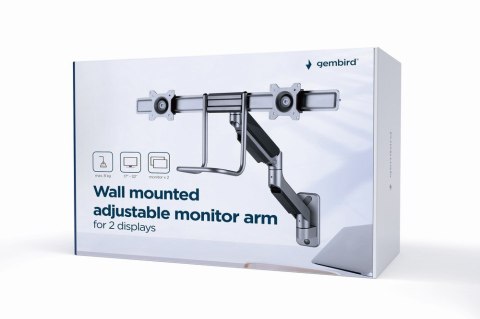 GEMBIRD ŚCIENNE REGULOWANE RAMIĘ/UCHWYT NA 2 MONITORY 17-32, VESA 100X100MM, DO 8 KG GEMBIRD GEMBIRD ŚCIENNE REGULOWANE RAMIĘ/UCHWYT NA 2 MONITORY 17-32, VESA 100X100MM, DO 8 KG GEMBIRD