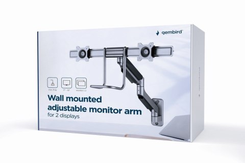 GEMBIRD ŚCIENNE REGULOWANE RAMIĘ/UCHWYT NA 2 MONITORY 17-32, VESA 100X100MM, DO 8 KG GEMBIRD GEMBIRD ŚCIENNE REGULOWANE RAMIĘ/UCHWYT NA 2 MONITORY 17-32, VESA 100X100MM, DO 8 KG GEMBIRD