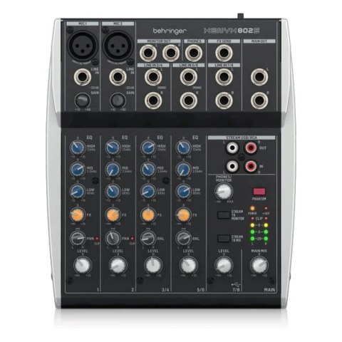 Behringer 802S - 8-kanałowy kompaktowy mikser analogowy z interfejsem USB zaprojektowany specjalnie do obsługi podcastów, stream Behringer Behringer 802S - 8-kanałowy kompaktowy mikser analogowy z interfejsem USB zaprojektowany specjalnie do obsługi podcastów, stream Behringer