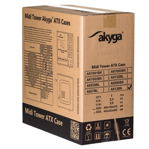 Obudowa Akyga AK13BK (ATX, Micro ATX, Mini ATX, Mini ITX; kolor czarny) Akyga Obudowa Akyga AK13BK (ATX, Micro ATX, Mini ATX, Mini ITX; kolor czarny) Akyga