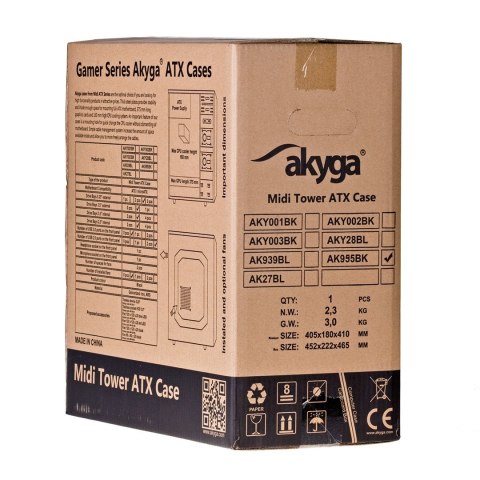 Obudowa Akyga AK995BK (ATX, Micro ATX, Mini ITX; kolor czarny) Akyga Obudowa Akyga AK995BK (ATX, Micro ATX, Mini ITX; kolor czarny) Akyga