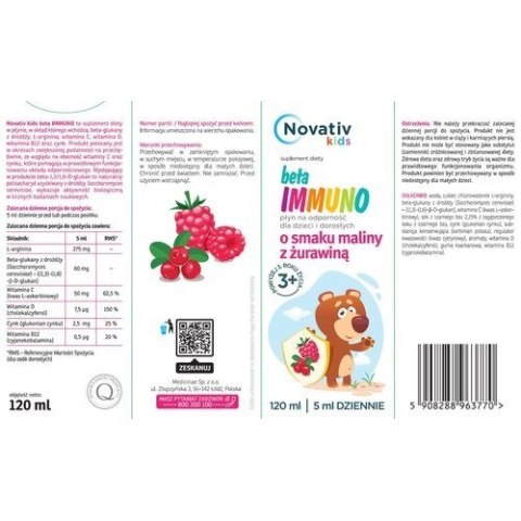 Novativ Kids Beta Immuno płyn na odporność 120ml MEDICINAE Novativ Kids Beta Immuno płyn na odporność 120ml MEDICINAE