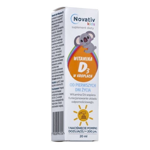 Novativ Kids Witamina D3 w kroplach 20ml MEDICINAE Novativ Kids Witamina D3 w kroplach 20ml MEDICINAE
