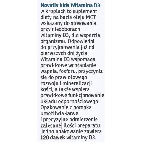 Novativ Kids Witamina D3 w kroplach 20ml MEDICINAE Novativ Kids Witamina D3 w kroplach 20ml MEDICINAE
