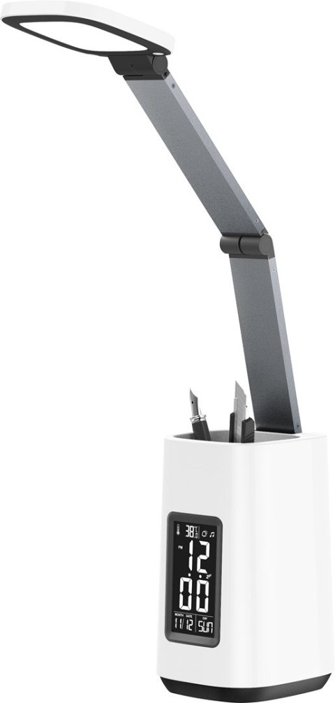 Nowoczesna lampka na biurko LED Activejet TECHNIC biała z wyświetlaczem LED (data, godzina, budzik) składana Activejet Nowoczesna lampka na biurko LED Activejet TECHNIC biała z wyświetlaczem LED (data, godzina, budzik) składana Activejet