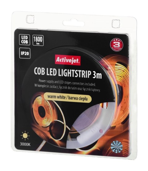 Taśma LED COB 3m z zasilaczem barwa ciepła IP20 Activejet Taśma LED COB 3m z zasilaczem barwa ciepła IP20 Activejet