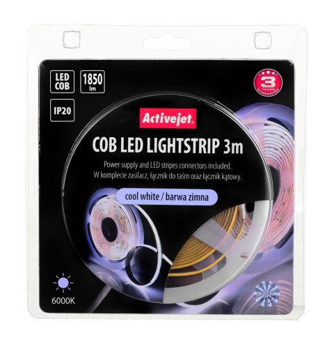 Taśma LED COB 3m z zasilaczem barwa zimna IP20 Activejet Taśma LED COB 3m z zasilaczem barwa zimna IP20 Activejet