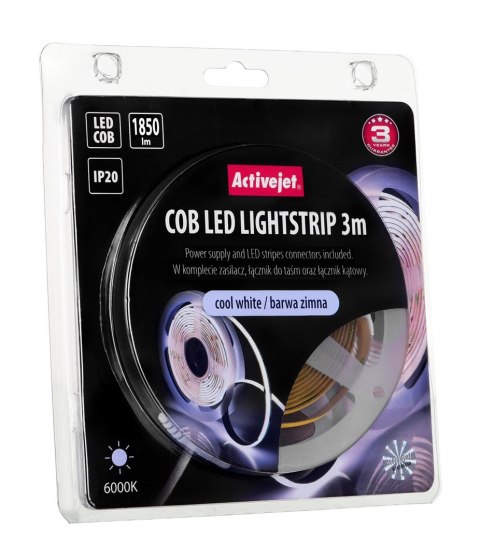 Taśma LED COB 3m z zasilaczem barwa zimna IP20 Activejet Taśma LED COB 3m z zasilaczem barwa zimna IP20 Activejet