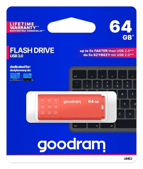 GOODRAM FLASHDRIVE 64GB UME3 USB 3.0 ORANGE GoodRam GOODRAM FLASHDRIVE 64GB UME3 USB 3.0 ORANGE GoodRam
