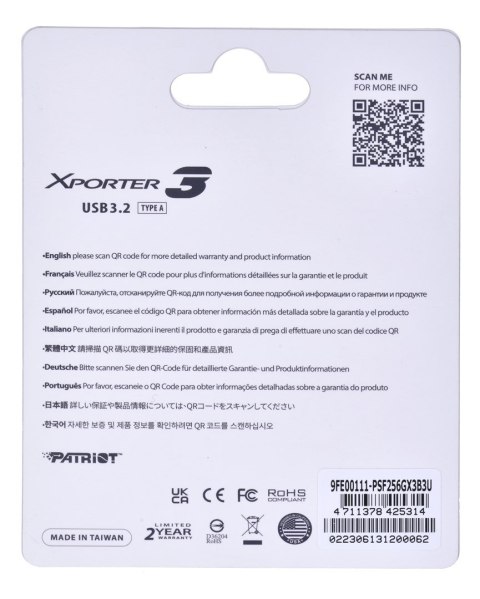 PARTIOT FLASHDRIVE Xporter 3 256GB Type A USB3.2 Patriot Memory PARTIOT FLASHDRIVE Xporter 3 256GB Type A USB3.2 Patriot Memory