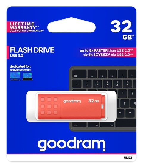 Pendrive GoodRam UME3 UME3-0320O0R11 (32GB; USB 3.0; kolor pomarańczowy) GoodRam Pendrive GoodRam UME3 UME3-0320O0R11 (32GB; USB 3.0; kolor pomarańczowy) GoodRam