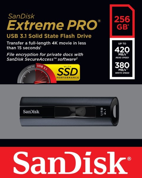 Pendrive SanDisk EXTREME PRO SDCZ880-256G-G46 (256GB; USB 3.1; kolor czarny) SanDisk Pendrive SanDisk EXTREME PRO SDCZ880-256G-G46 (256GB; USB 3.1; kolor czarny) SanDisk
