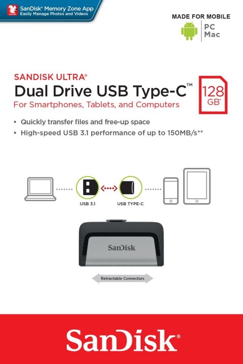 Pendrive SanDisk Ultra SDDDC2-128G-G46 (128GB; USB 3.1, USB-C; kolor czarny) SanDisk Pendrive SanDisk Ultra SDDDC2-128G-G46 (128GB; USB 3.1, USB-C; kolor czarny) SanDisk