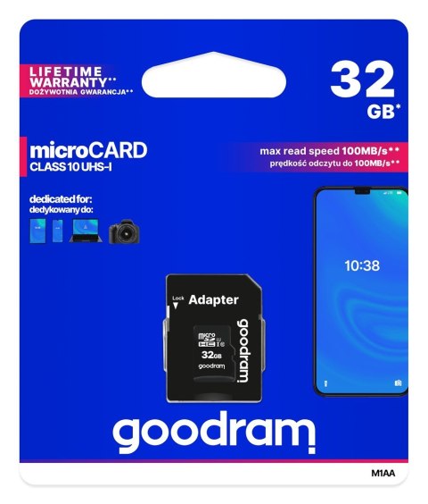 Karta pamięci GoodRam M1AA-0320R12 (32GB; Class 10; + adapter) GoodRam Karta pamięci GoodRam M1AA-0320R12 (32GB; Class 10; + adapter) GoodRam