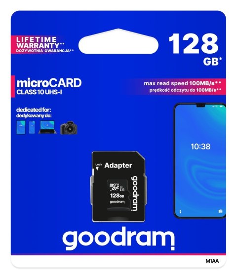 Karta pamięci GoodRam M1AA-1280R12 (128GB; Class 10; Adapter) GoodRam Karta pamięci GoodRam M1AA-1280R12 (128GB; Class 10; Adapter) GoodRam