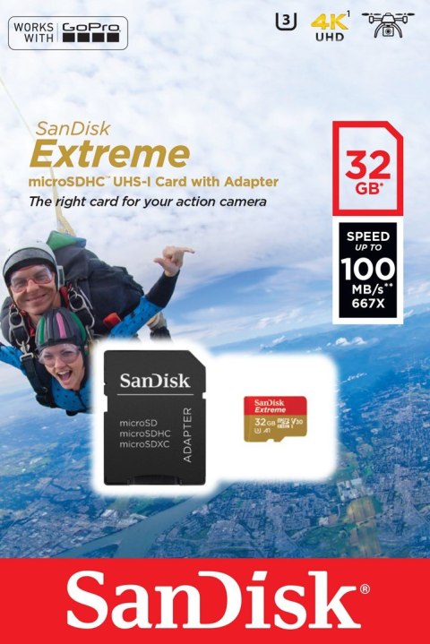 Karta pamięci SanDisk Extreme SDSQXAF-032G-GN6AA (32GB; Class U3; Adapter, Karta pamięci) SanDisk Karta pamięci SanDisk Extreme SDSQXAF-032G-GN6AA (32GB; Class U3; Adapter, Karta pamięci) SanDisk