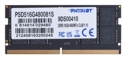 PATRIOT SIGNATURE SO-DIMM DDR5 16GB 4800MHz 1 Rank Patriot Memory PATRIOT SIGNATURE SO-DIMM DDR5 16GB 4800MHz 1 Rank Patriot Memory