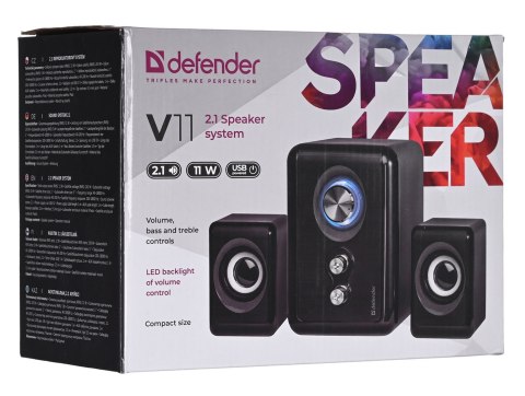 DEFENDER GŁOŚNIKI KOMPUTEROWE V11 2.1 11W USB KONTROLA BASÓW I NISKICH TONÓW 65111 Defender DEFENDER GŁOŚNIKI KOMPUTEROWE V11 2.1 11W USB KONTROLA BASÓW I NISKICH TONÓW 65111 Defender